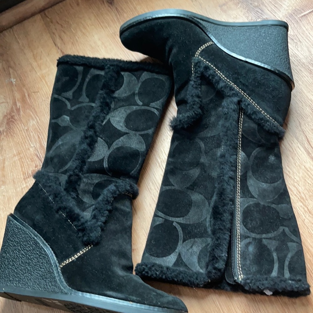 COACH jordana leather wedge heels boots